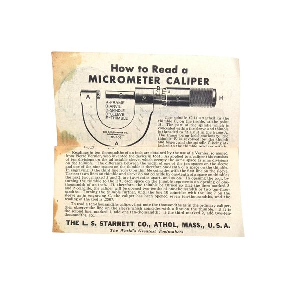 Vintage Starrett Outside Micrometer Caliper 3 inch 4" Wood Box 436 Instructions - Picture 7 of 12